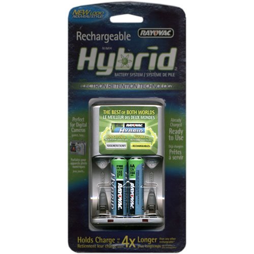 Rayovac Rechargeable Hybrid Charger, 4-position AA/AAA Hybrid Battery Charger With 2 AA Hybrid Batteries