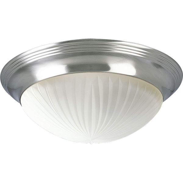 Progress Lighting P3699-09 2-Light Close-To-Ceiling Fixture with Etched Ribbed Glass Twist On Glass For Easy Relamping, Brushed Nickel