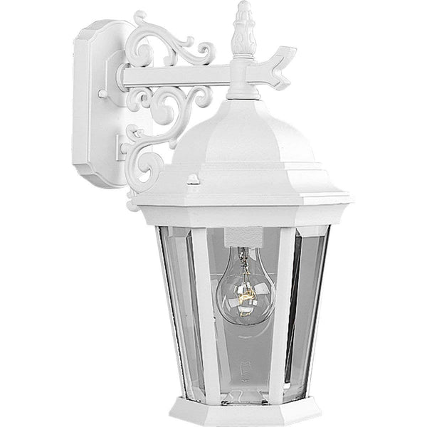 Progress Lighting P5683-30 Wall Lantern with Scroll Arm Combined with The Brilliant Clarity Of Clear Beveled Glass, Textured White