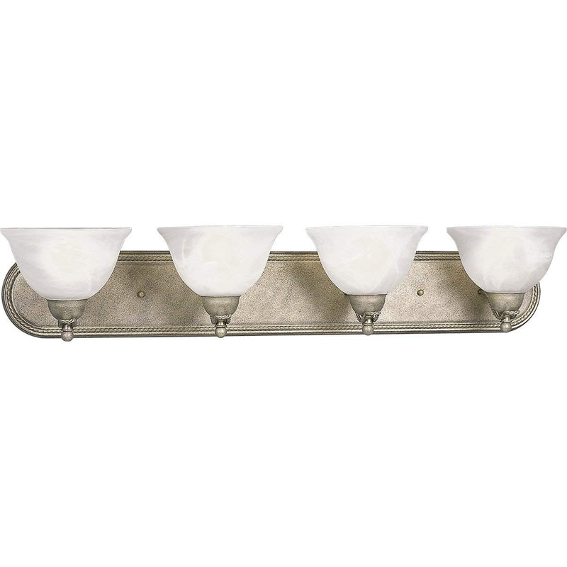 Progress Lighting P3269-04 Four-Light Bath Fixture with Swirled Alabaster Glass, Platinum Mist