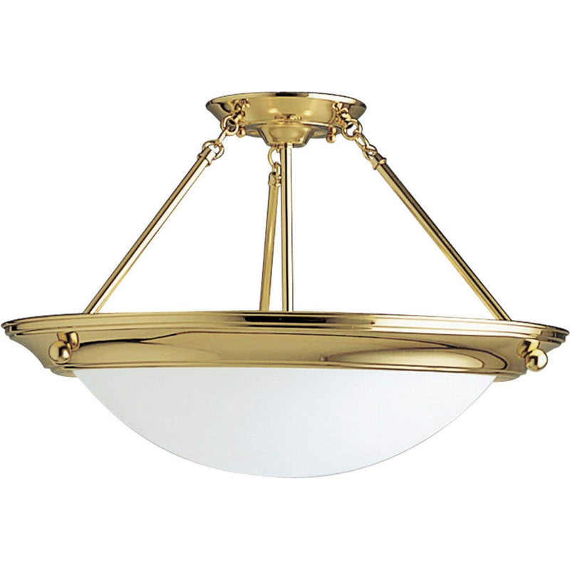 Progress Lighting P3569-10 Semi-Flush Ceiling Fixture with Satin-White Glass, Polished Brass