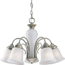 Progress Lighting P4391-44 Five-Light Chandelier with Etched Alabaster Glass Shades and Center Column, Oxford Silver