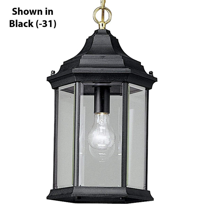 Progress Lighting Chain-Hung Cast Aluminum Lantern with Beveled Clear Glass Panels and Open Bottom