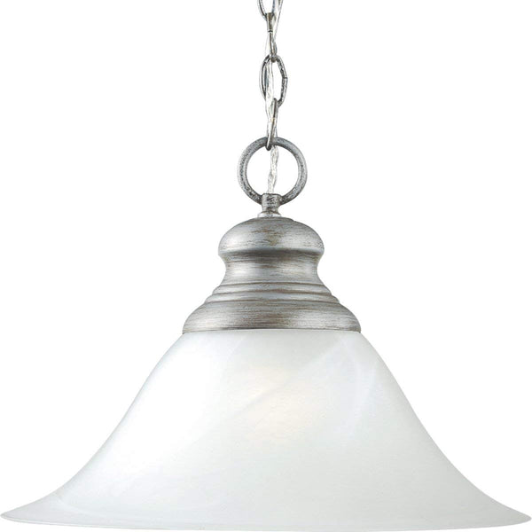 Progress Lighting P5090-44 One-Light Pendant with Etched Alabaster Style Glass, Oxford Silver