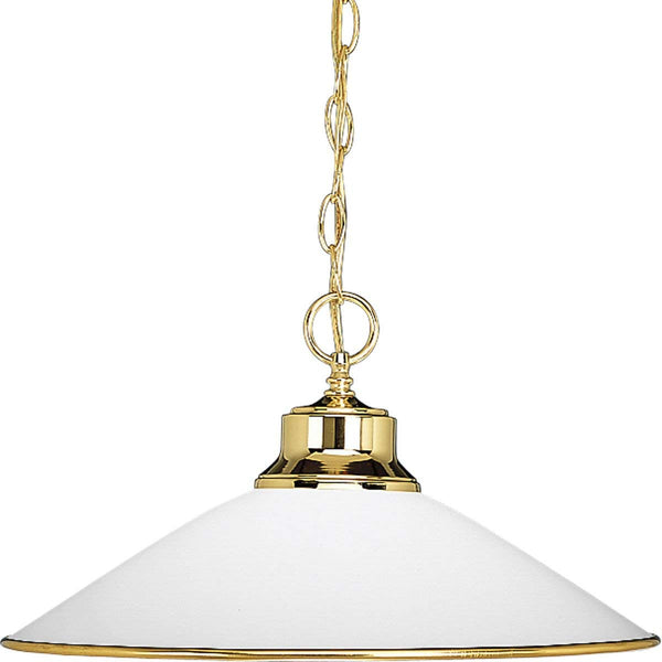 Progress Lighting P5013-10 1-Light Chain-Hung Pendant with Satin Opal Glass and Accent Ring, Polished Brass