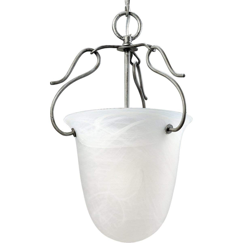 Progress Lighting P3788-44 One-Light Foyer Fixture with Etched Alabaster Glass and Chain and Ceiling Mounts Both Included, Oxford Silver