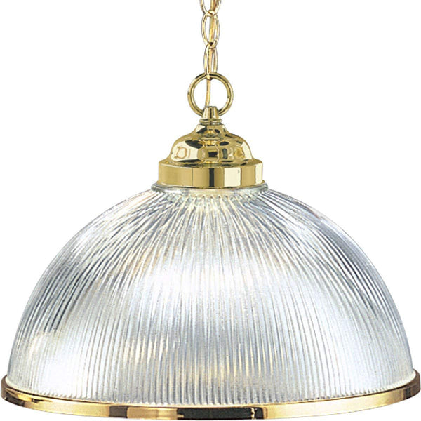 Progress Lighting P5103-10 1-Light Chain-Hung Prismatic Glass Dome, Polished Brass