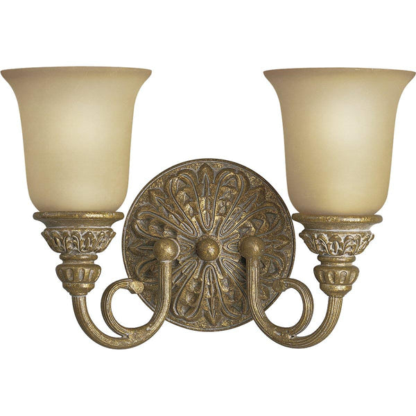 Progress Lighting P3032-62 Two-Light Cast Bath Fixture with Antique Stone Etched Glass, Creme Brulee