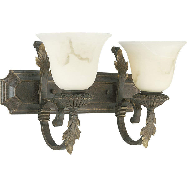 Progress Lighting P3370-46 2-Light Bath Bar with Satin Marbleized Glass, Weathered Bronze