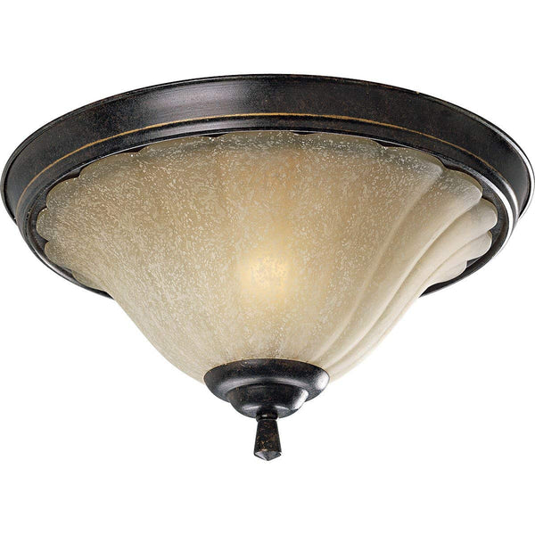 Progress Lighting P3598-84 2-Light Close To Ceiling Fixture with Weathered Sand Glass, Espresso