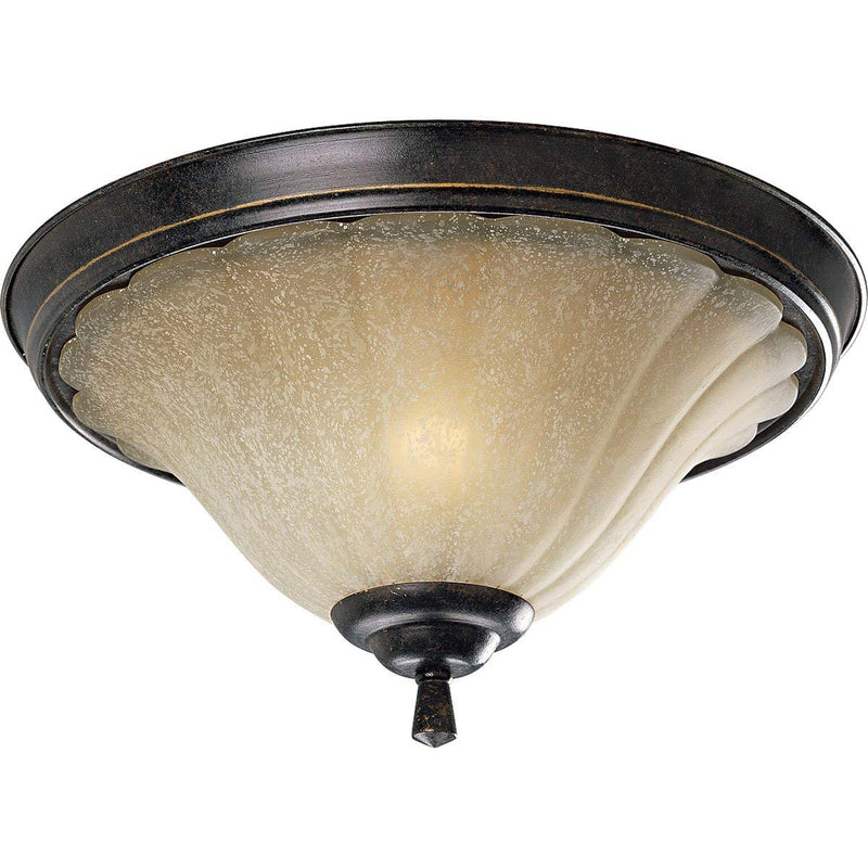 Progress Lighting P3598-84 2-Light Close To Ceiling Fixture with Weathered Sand Glass, Espresso