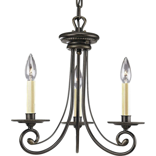 Progress Lighting P4096-77 3-Light Chandelier with Ivory Candles and Chain and Ceiling Mounts Both Included, Forged Bronze