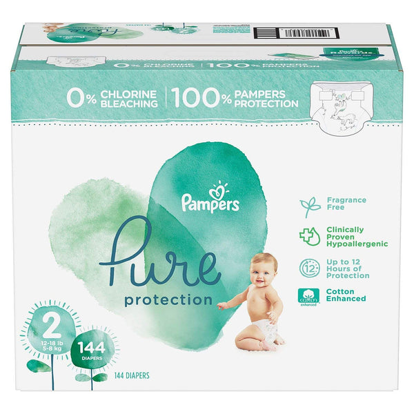 Pampers Pure Protection Diapers - Size 2, 12 - 18 lbs, 144 ct – LOWMAXX