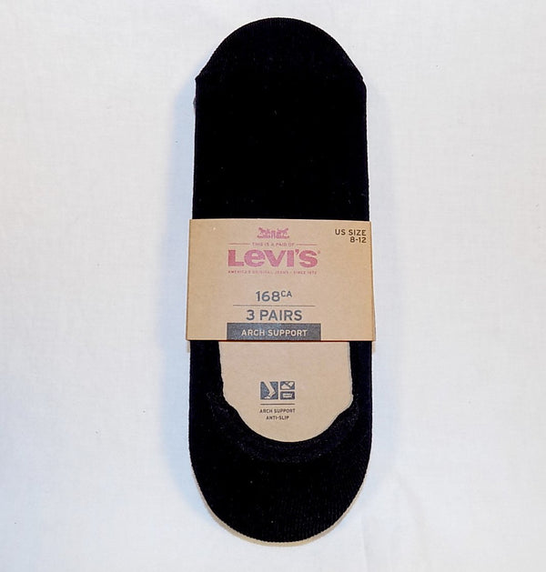 LEVI'S 168ca No Show No Slip Socks Size 8-12 Grey & Black