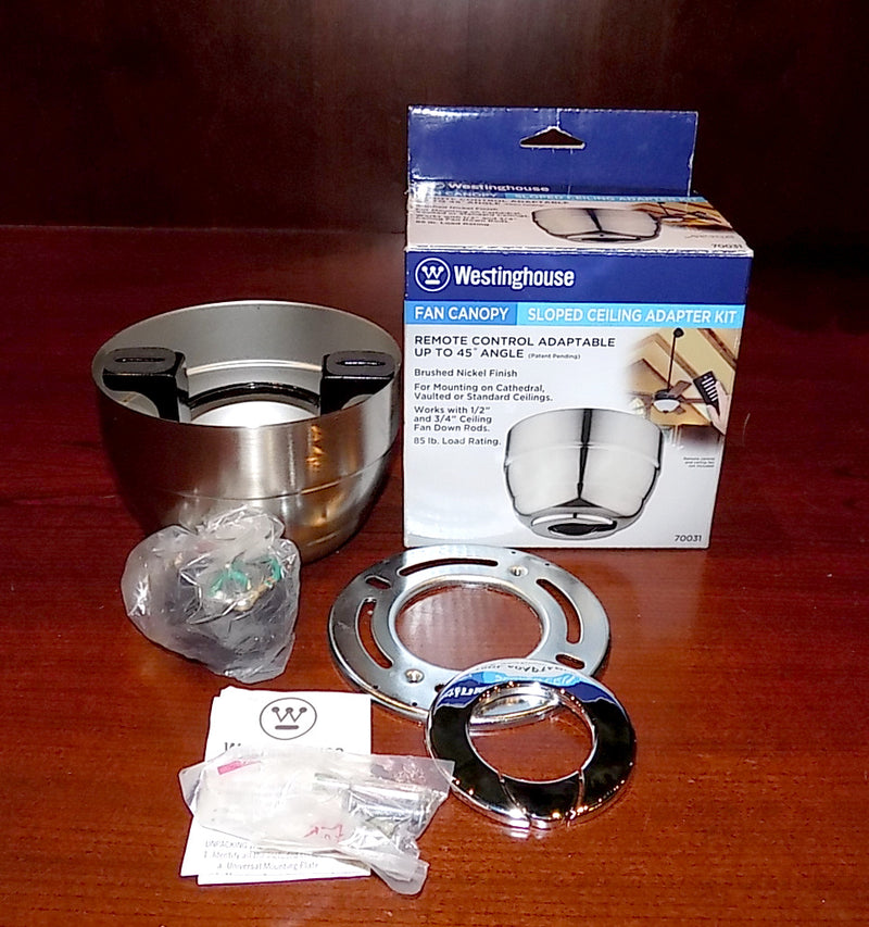 NEW: WESTINGHOUSE Brushed Nickel Fan Canopy Sloped Ceiling Adapter Kit 70031