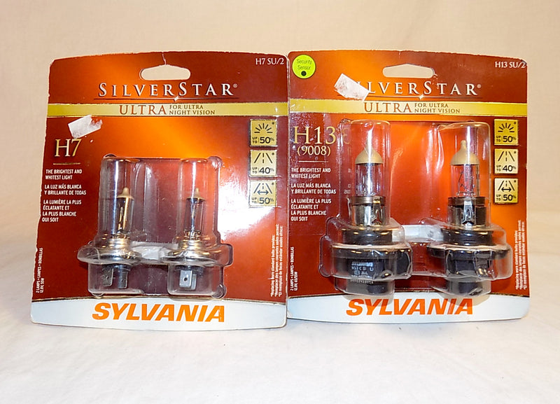 New: Sylvania H13 Silverstar ULTRA Pack of 2 & Sylvania Silverstar Ultra H7 Pack of 2