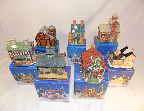 Christmas Village Home Town America Collection LOT of 7 Porcelain pcs. 1995