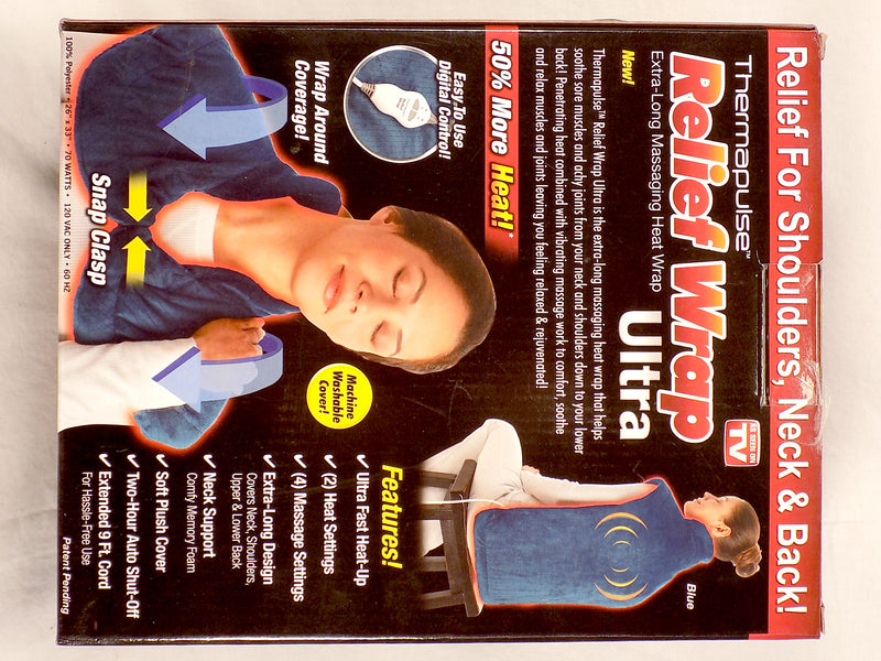 NEW THERMAPULSE RELIEF WRAP ULTRA, BLUE, AS SEEN ON TV, 50% MORE HEAT Open Box