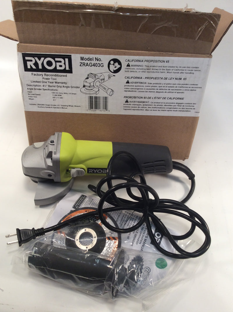 Ryobi 4 1/2" Barrel Grip Angle Grinder factory refurbished