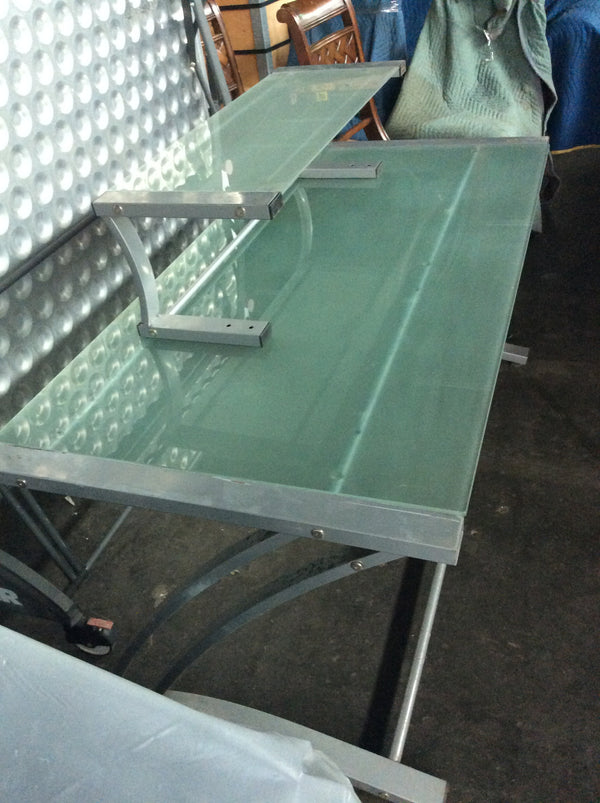 glass desk w/glass shelf