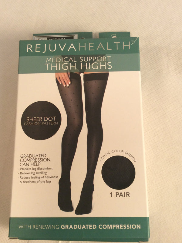 Rejuvahealth thigh high sheer dot compression stockings (size MEDIUM) black color