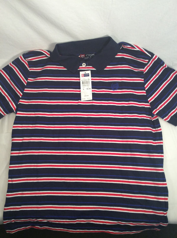 CHAPS cotton shirt youth boys L 14-16 blue white red stripes