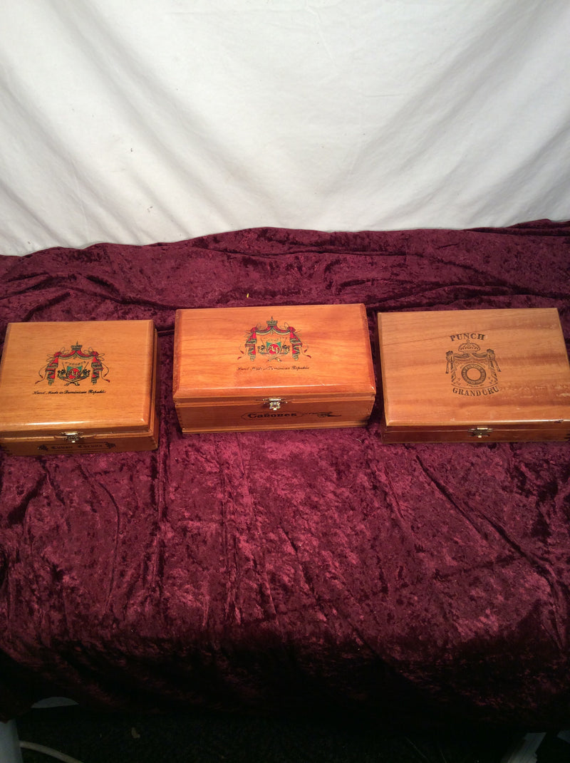 3 Wooden Collectible Cigar Cases (Empty)