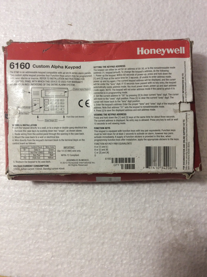 Honeywell custom alpha keypad alarm