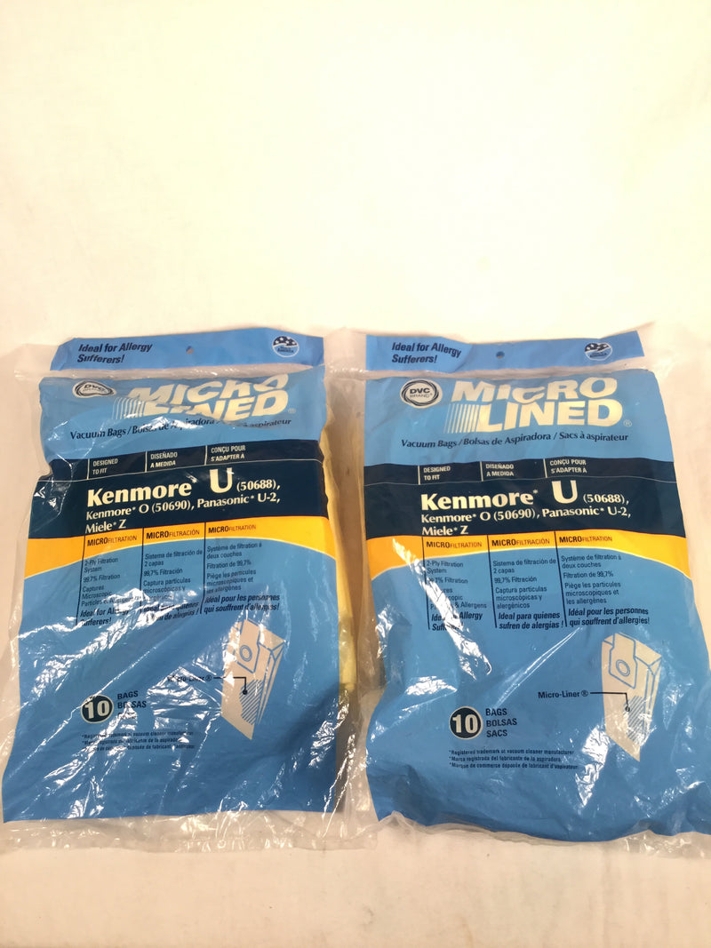 2 Pack Kenmore Upright Vacuum Bags 50688, 50690, U-2, New in Package