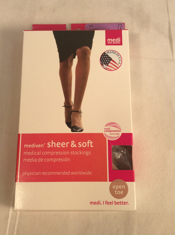 Mediven sheer and soft calf open toe compression stockings (size III) natural color