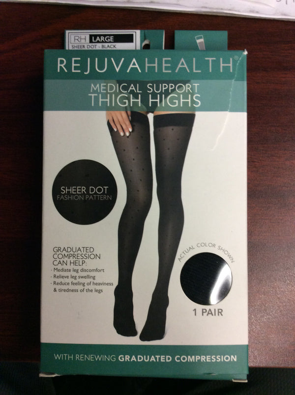 Rejuvahealth Medical Support Sheer Dot pattern Thigh Highs - Large