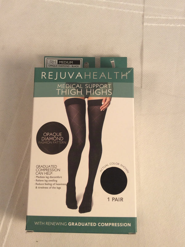 Rejuvahealth thigh high opaque diamond compression stockings (size MEDIUM) black color