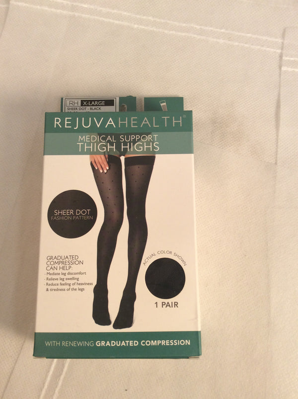 Rejuvahealth thigh high sheer dot compression stockings (size XL) black color