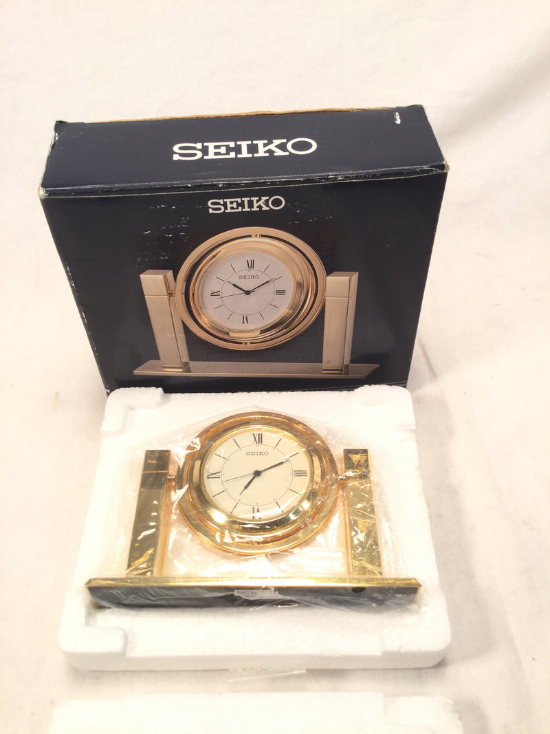 SEIKO Gold Tone-Solid Brass Table Clock Rotating Sphere QXG355GLH