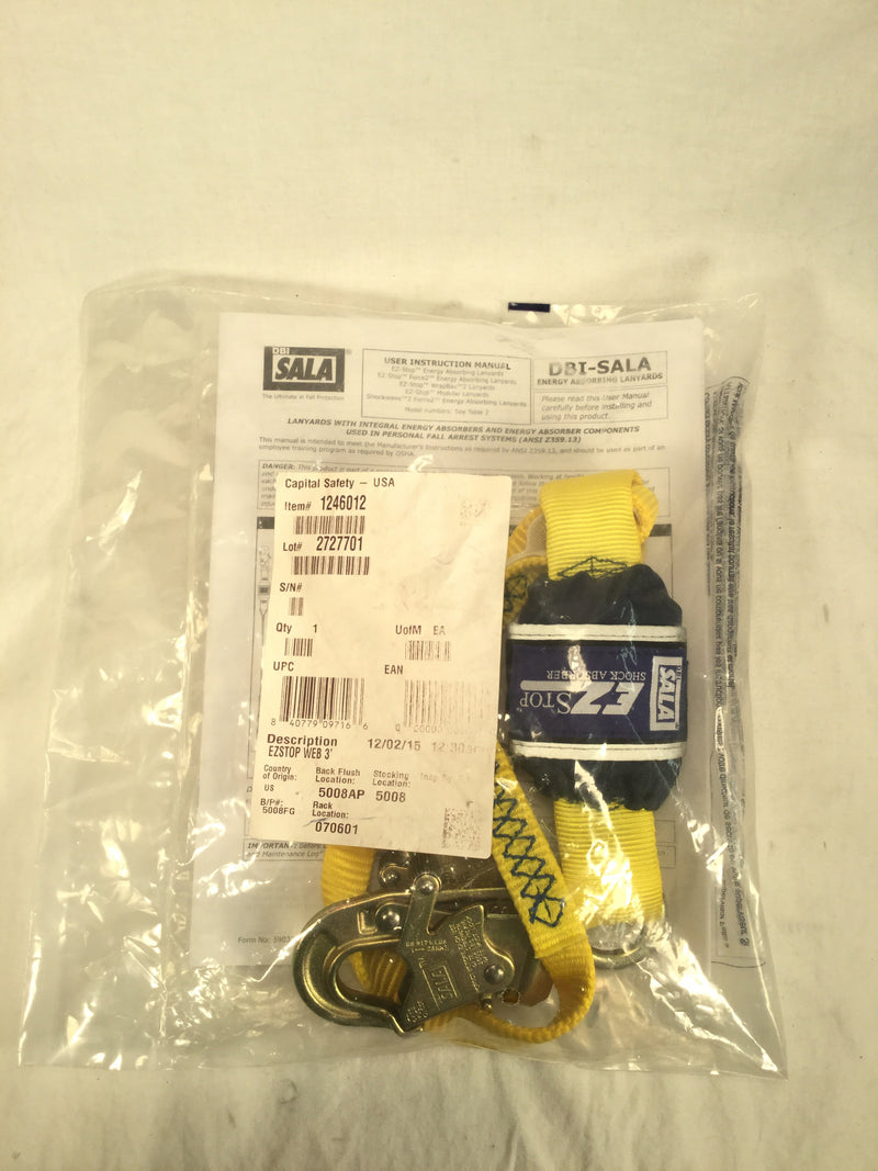 DBI SALA Yellow  3 ft Fall Protection Energy Absorbing Lanyard